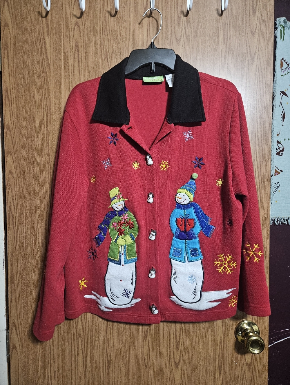 Vintage Onque Casuals Snowman Christmas Sweater With Snowman Buttons Size XL!